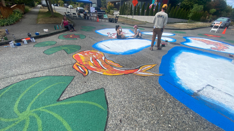 NE Greenwood Homezone - Linden Ave N / N 96th St street mural traffic calming project.