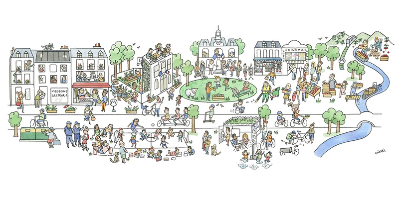 15 minute city cartoon